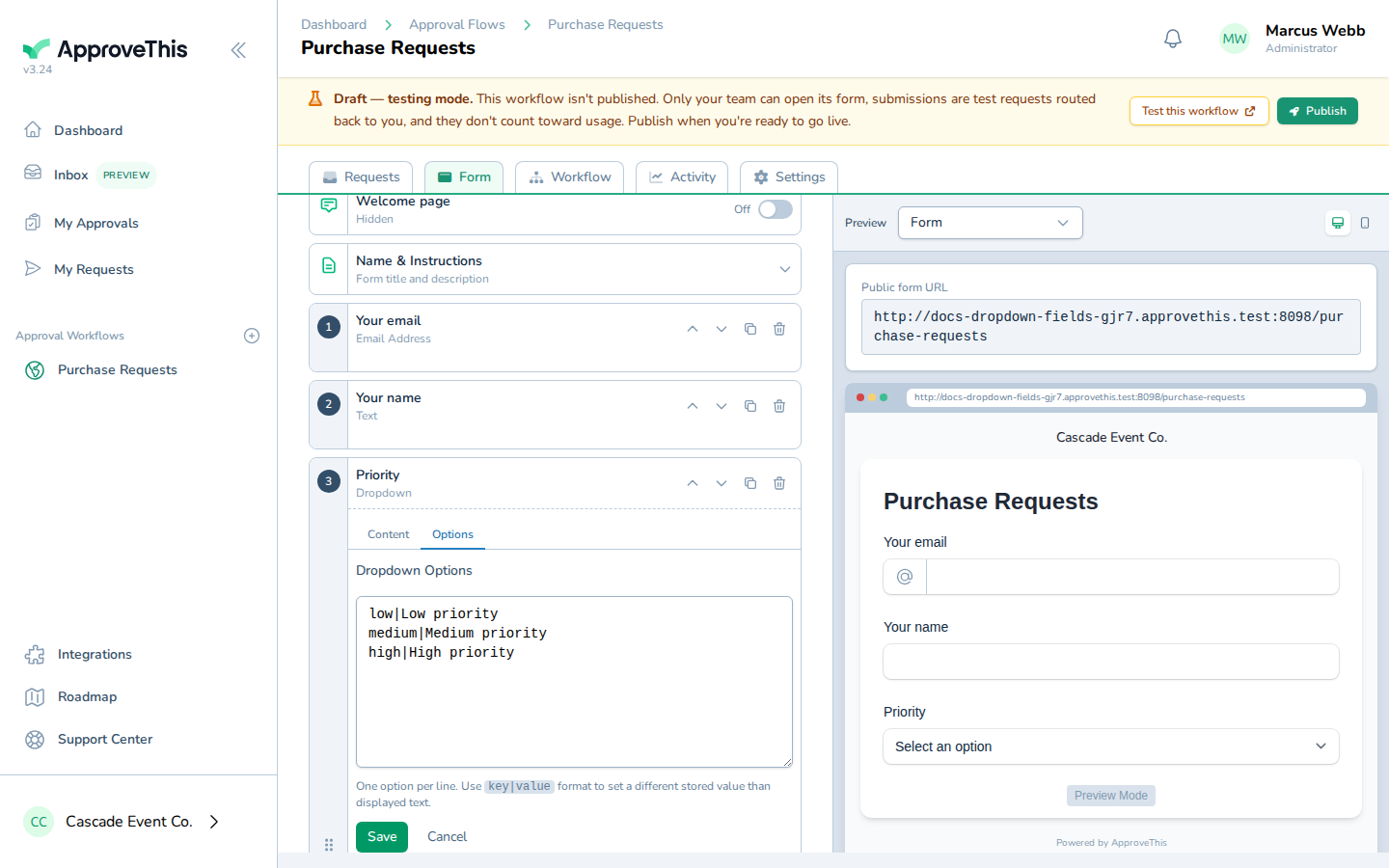 Screenshot for Rename a choice's displayed text without changing its stored key: Click Bulk edit to edit the full list as text.