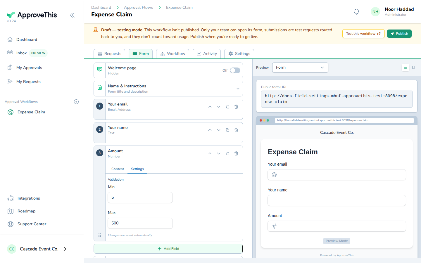 Screenshot for Put a minimum and maximum on the number field: Press Tab to commit the value.