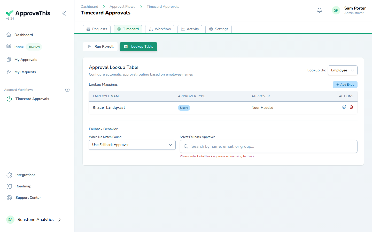 Choosing Use Fallback Approver under When No Match Found