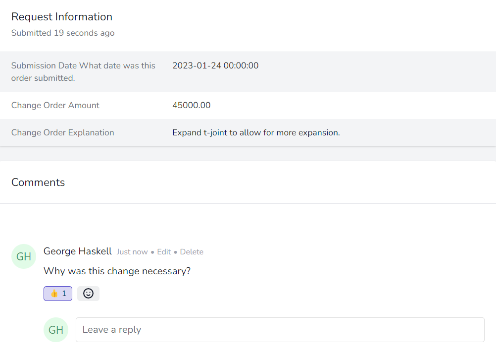 Approval comments thread showing discussion between team members