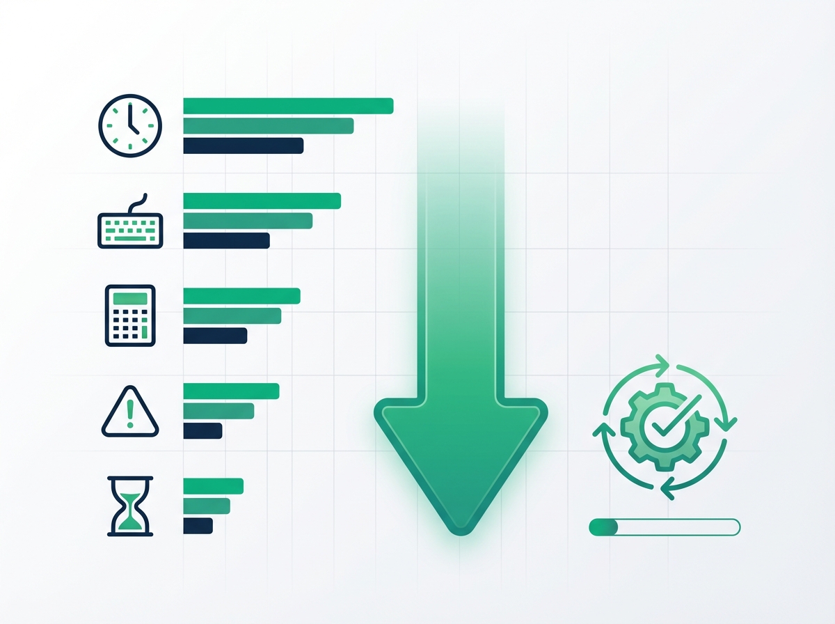 Infographic comparing manual approval costs with stacked icons versus reduced costs through automation shown with downward arrow