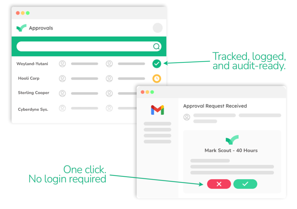 Timecard and approval log illustrations