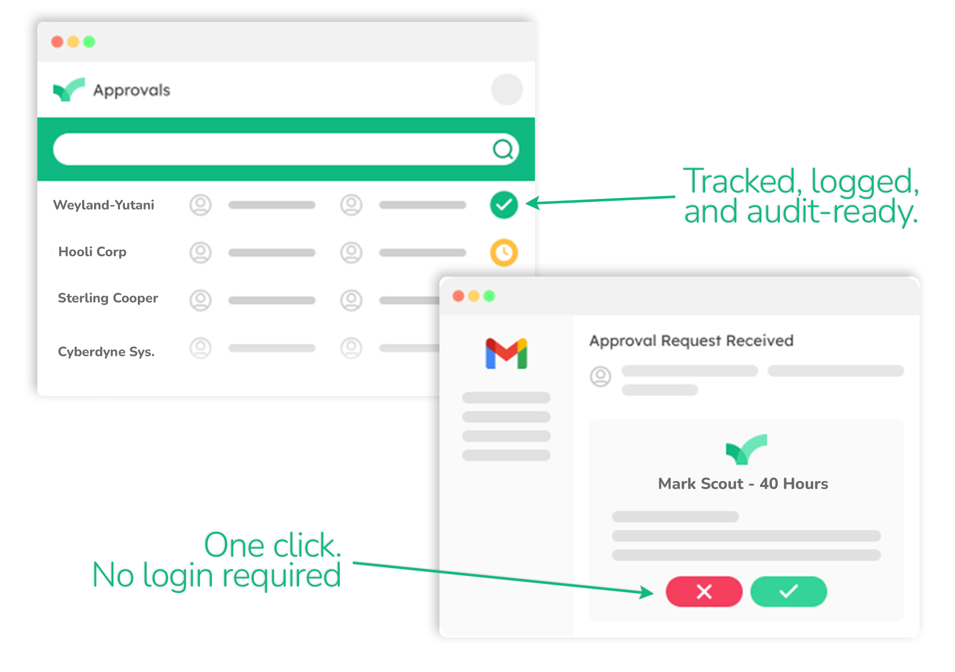 Timecard and approval log illustrations